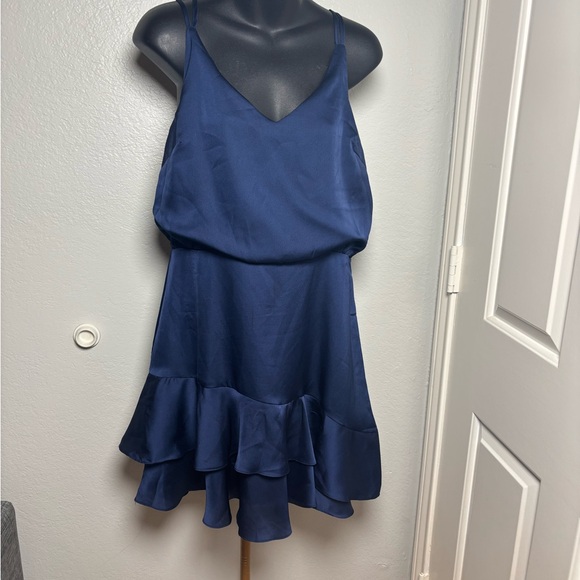 Lulu's Navy Satin Ruffle Mini Dress - Picture 8 of 15